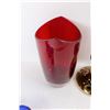 Image 4 : (3) Unmarked Cobalt Blue Glasses, Ruby Red Vase, Misc.