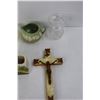 Image 4 : Unmarked Wooden Crucifix, (2) Unmarked Silver Plated Candle Holders, Misc.