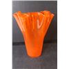 Image 2 : Vase - Orange Glass 8.5" Tall, Glass Fruit Bowl 7" Tall