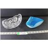 Image 1 : Crystal Candy Bowl 8.5" Length, Blue Glass Candy Dish 8" Length