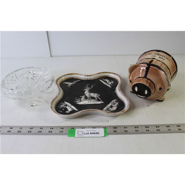 Crystal Candy Bowl, Ceramic Animal Theme Platter, Ceramic Piggy Bank "For My Universal Trip"