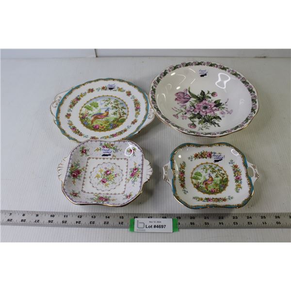(4) Royal Albert Fine China Dishes (Fruit Bowl "Cotswalds", Platter "Chelsea Bird")