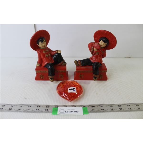 Set Book Ends - Asian Theme, Paper Weight "Heart"