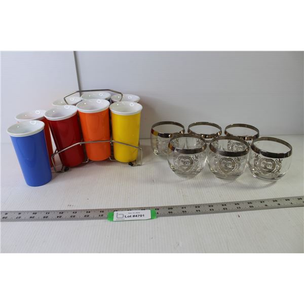 Set of 6 "Happy Anniversary" Glasses, Set of 8 Mini Plant Pots With Metal Tray Tote