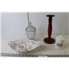 Image 1 : Ceramic Candleholder, Ceramic "Flowers" Bread Dish, Pepper Shaker, Glass Candy Dish With Lid