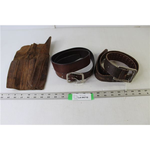 (2) Leather Belts, Leather Specialty Tool Pouch