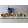 Image 1 : Set 5 WLE Ltd. Ceramic Coffee Mugs "Dogs", Ceramic Pitcher, Pair Small Ceramic Bowls