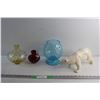 Image 1 : Amber and Turquoise Glass Vases, Red Glass Pitcher and a Ceramic Polar Bear