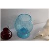 Image 5 : Amber and Turquoise Glass Vases, Red Glass Pitcher and a Ceramic Polar Bear