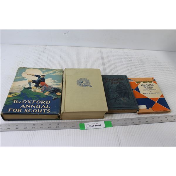 (4) Books - Leather Work, Probable Sons, Of America We Sing, The Oxford Annual For Scouts