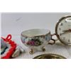 Image 6 : Brass Tray, Brass Ash Tray, teacup, Alarm Clock - As Is, Elephant Decoration, Pin Cushion