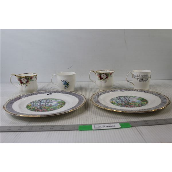 (2) Royal Albert "Silver Birch" Plates, (4) Royal Albert Cups