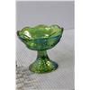 Image 3 : Pink Depression Glass Bowl, (2) Green Carnival Glass Candle Holders