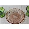 Image 5 : Pink Depression Glass Bowl, (2) Green Carnival Glass Candle Holders