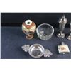 Image 4 : Miniature Vase, Silver Salt & Pepper Shakers, Miniature Glass Bottle and a Lighter