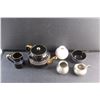 Image 4 : Black Ceramic Tea Pot and Cream & Sugar Set, Vase and Metal Cream & Sugar Set