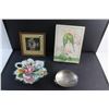 Image 6 : Framed Modern Art Print, Serving Floral Ceramic Tray, Pewter Dish and Parrots Gift Box