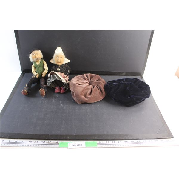 (2) Berets and Plush Old Couple Dolls