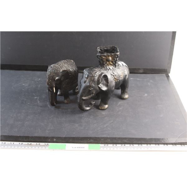 Wooden Elephant Figure and a Ceramic Planter