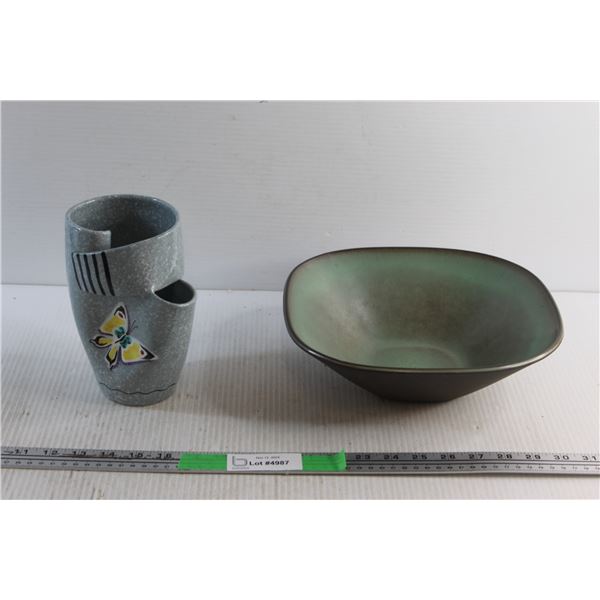 Knabstrup Ceramic Bowl and a Ceramic Hand Painted Vase