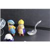 Image 8 : Ceramic Bell Liquor Decanter, Candy Dish, Talc Mit, Porcelain Figures, Cup, Salt Shaker and Misc.