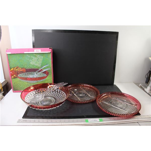 Diamond Point 3pc Salad Set Ruby Band