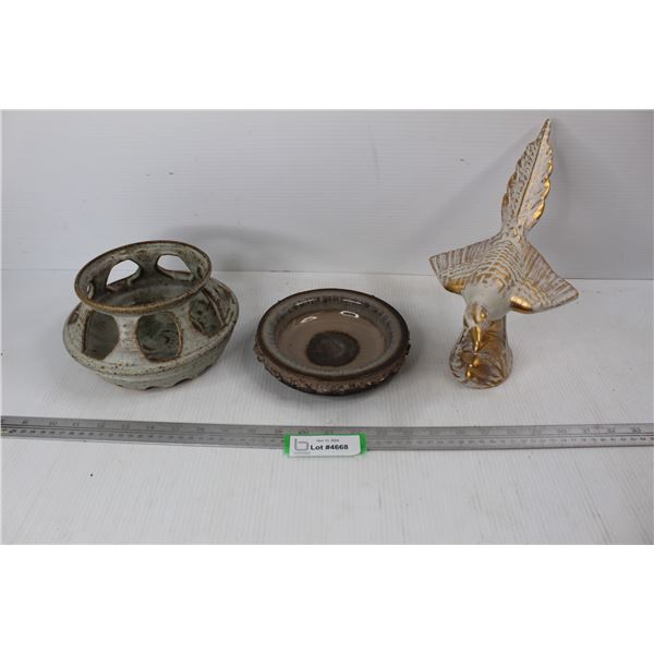 Royal Heager Bird Ornament, (2) Ornamental Bowls