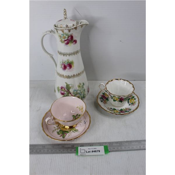 Imperial China Hot Chocolate Pitcher - Austria, (2) Cup And Saucers, Royal Stafford, Misc.