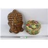 Image 1 : Wood Budda Head Wall Decor, Plant Floral Tin