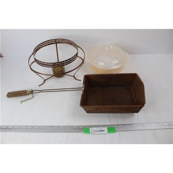 Metal Fire Pit Cooking Tray, Fire King Casserole w/ Lid, Misc.