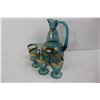 Image 2 : (4) Blue Glass Decanter with (4) Matching Glasses