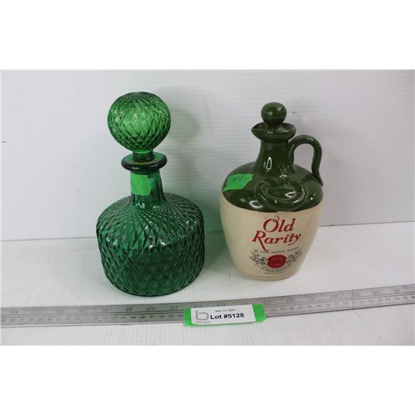 (2) Cork Decanters, Old Rareity Sctch Whisky, Unmarked Green Glass