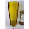 Image 2 : Vintuage Amber Colored Glass Vase, Brass Horn Like Ornamental Object, Misc