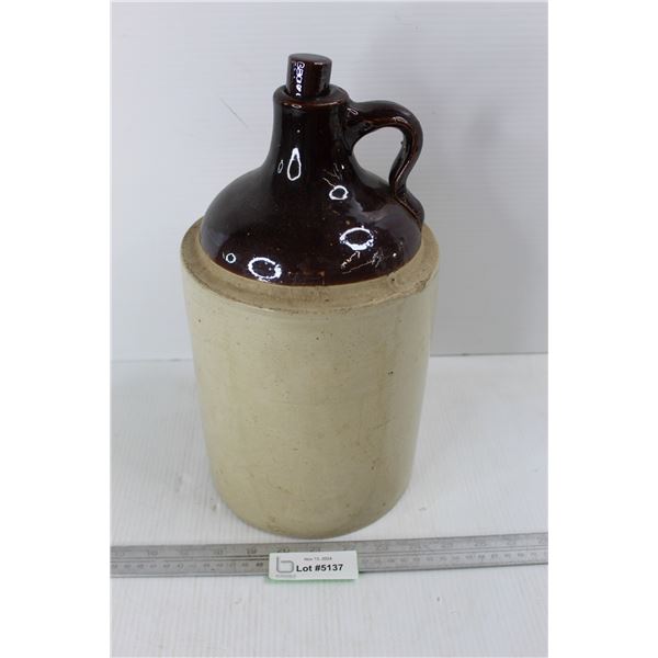 Antique Unmarked Stoneware Jug w/ Ceramic Lid