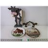 Image 1 : Pair of Rooster Ashtrays,(2) Decorative Horse Plates and Wood Cow Figurine