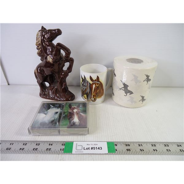 (4) Horse Themed Items-Cup,Ornament,Playing Cards and Bathroom Tissue