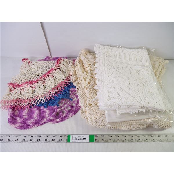 Lot of assorted Doilies and (4) Tablecloths