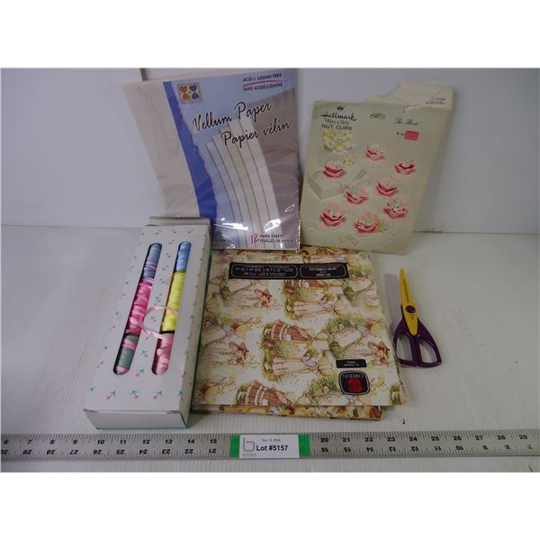 Craft Items-Album Paper,Ribbon, Wrapping Paper, and Scissors