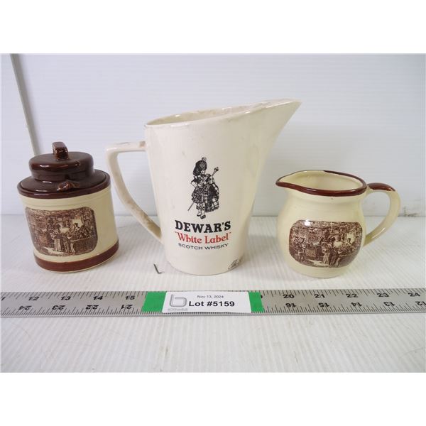 Dewar's White Label Carafe,Vintage Cream Vessel Crock and Mini Crock