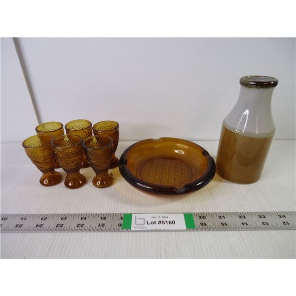 (6) Vintage Shooter Glasses,Vintage Ashtray, and Crock Vase