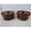 Image 5 : Bean Crock Set with (2) Crock Bowls with Lids-Stamped