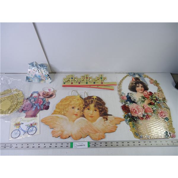 Vintage Valentine Pop-Up Card,Gift Bag and birthday cards and gold doilies