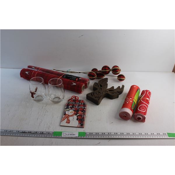 Air Laid Tissues, Christmas Decor and (2) Glasses