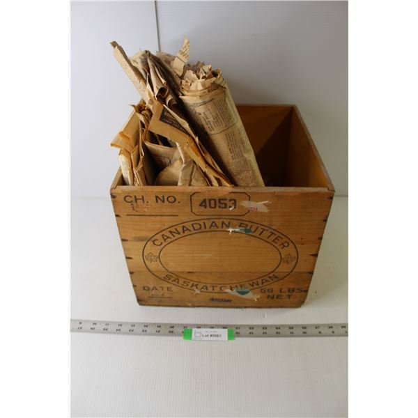 Butter Crate - Wood 13.5" x 13.5" x 11.5", Assorted Old Newspapers