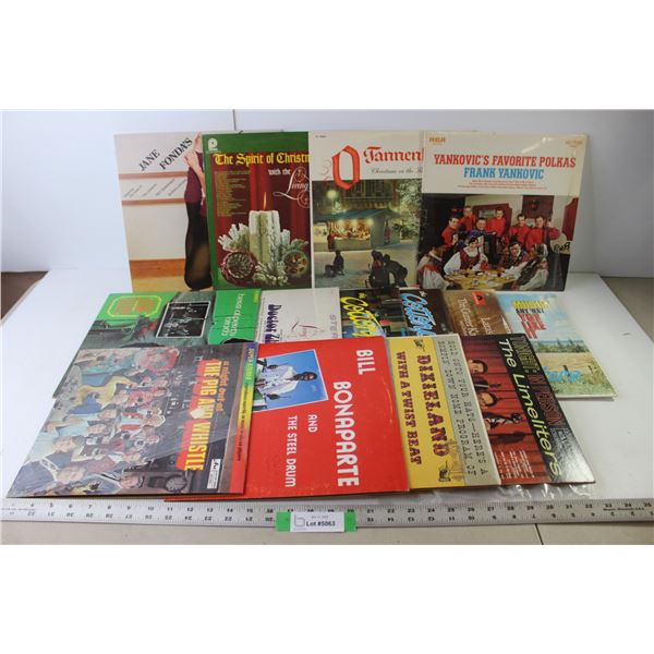 (14) Assorted Vinyl Records (Jane Fonda, Frank Yankovic, Dixieland, Dr.Zhivago)