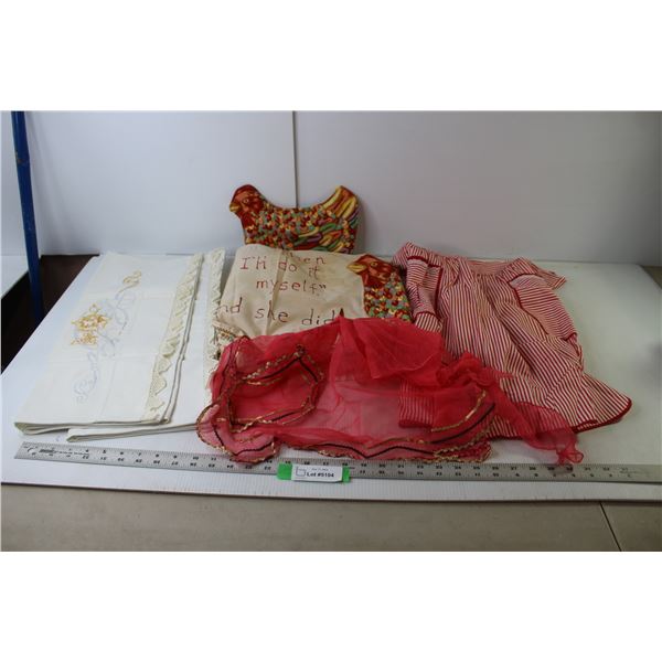 (3) Aprons - "Then I'll Do It Myself - And She Did!" (2) Pillow Cases, Pot Holder