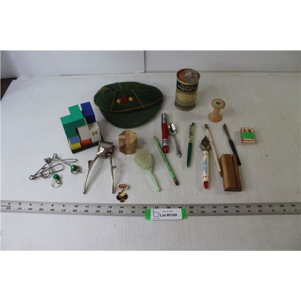 Assorted Items (Puzzles, Clippers, Penlight, Can Opener, Mini Pack Nudie Cards, Utensils, Boy Scouts