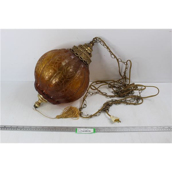 Vintage Amber Glass Swag Lamp- As is
