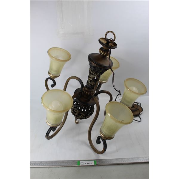 Vintage 5 Bulb Chandelier Light Fixture- As Is