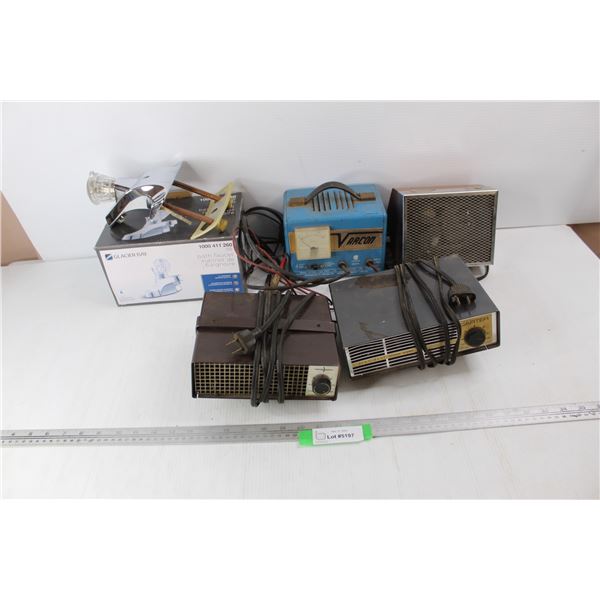 Lot Of Various Items, (3) Interior Warmers, Glacier Bay Bathroom Sink Faucet, Varcon Battery Charger